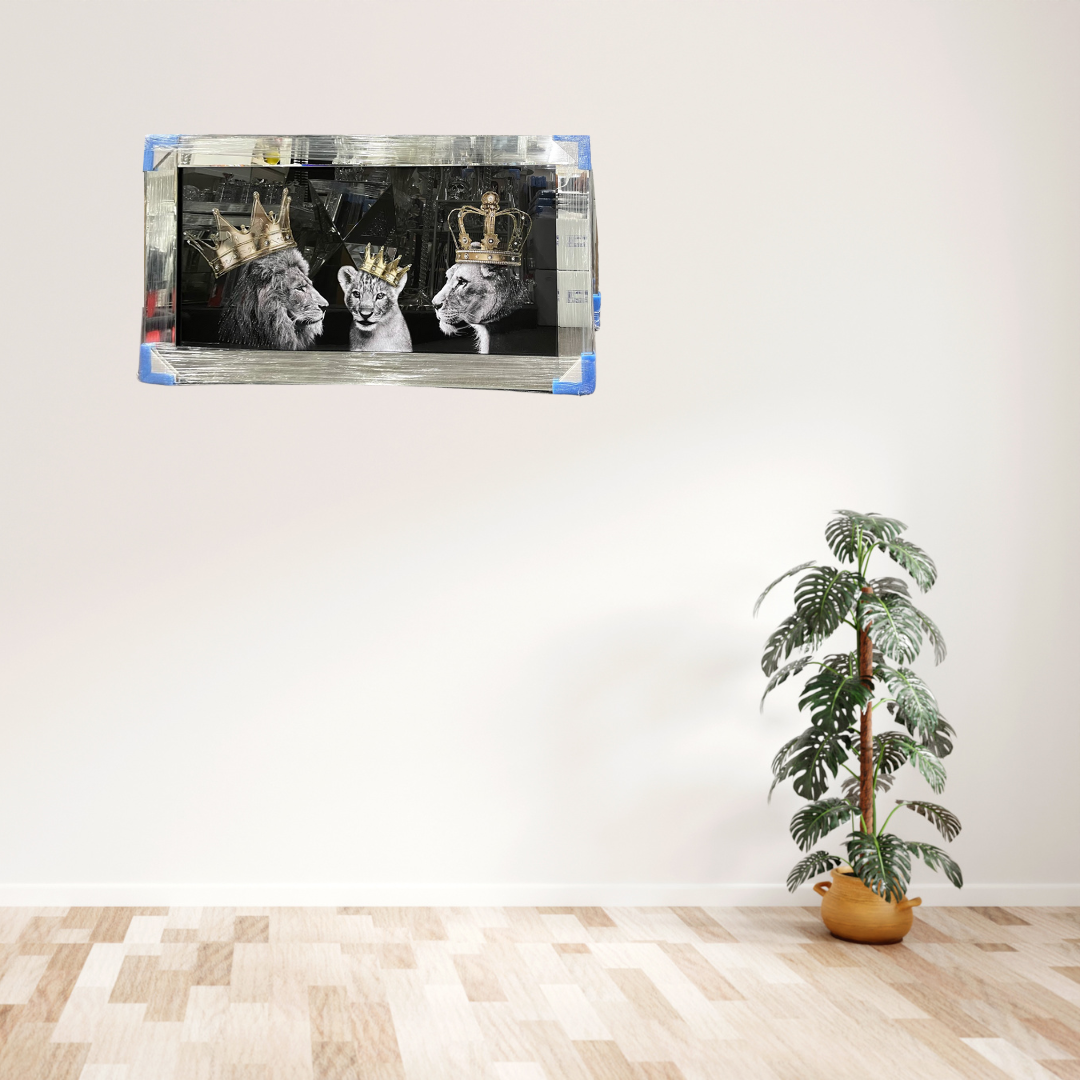 Majestic Gold-Crowned Lion Family Wall Art