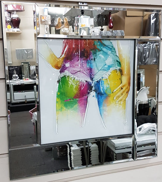 Multicoloured Bum & Hands Wall Art with Mirror Frame