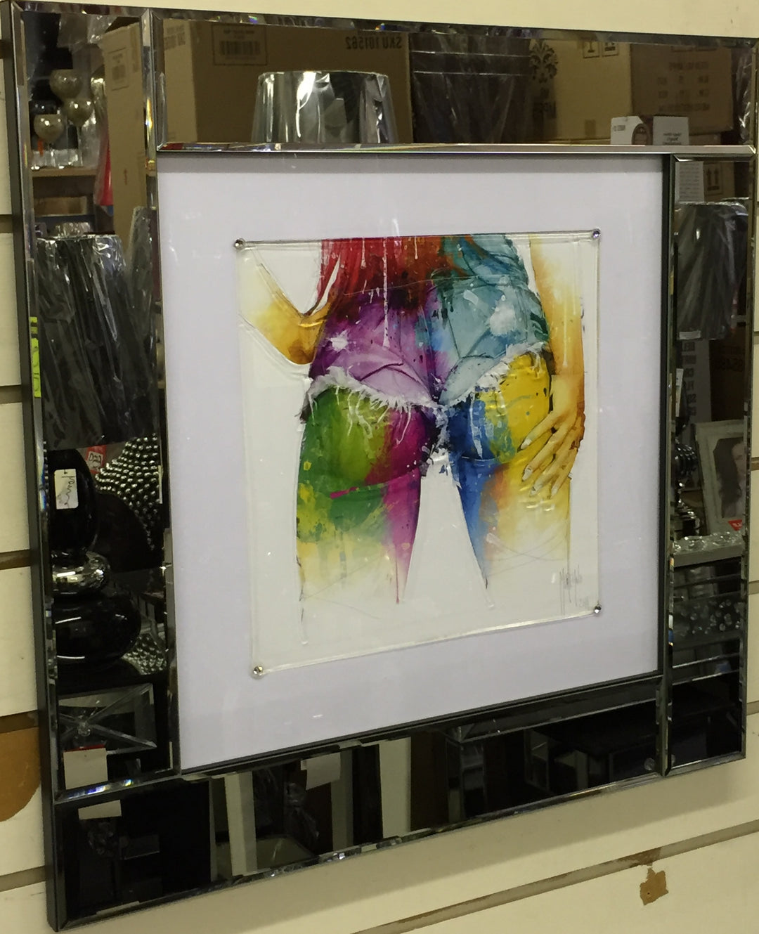 Multicoloured Bum & Hands Wall Art with Mirror Frame