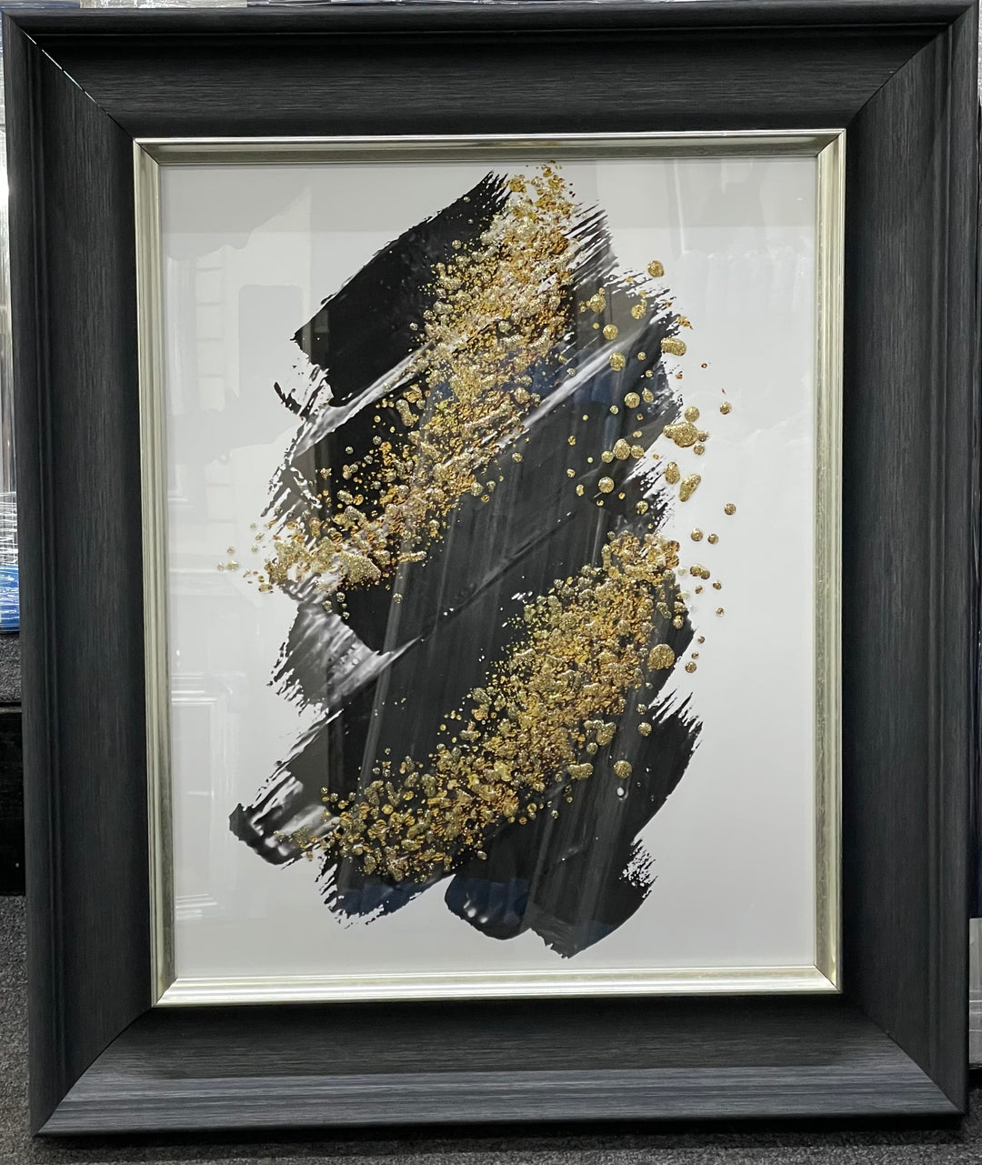 Black & Gold Abstract Wall Art with Black Cove Frame