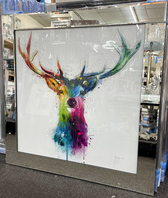 Multicoloured Stag Face Wall Art with Mirror Frame