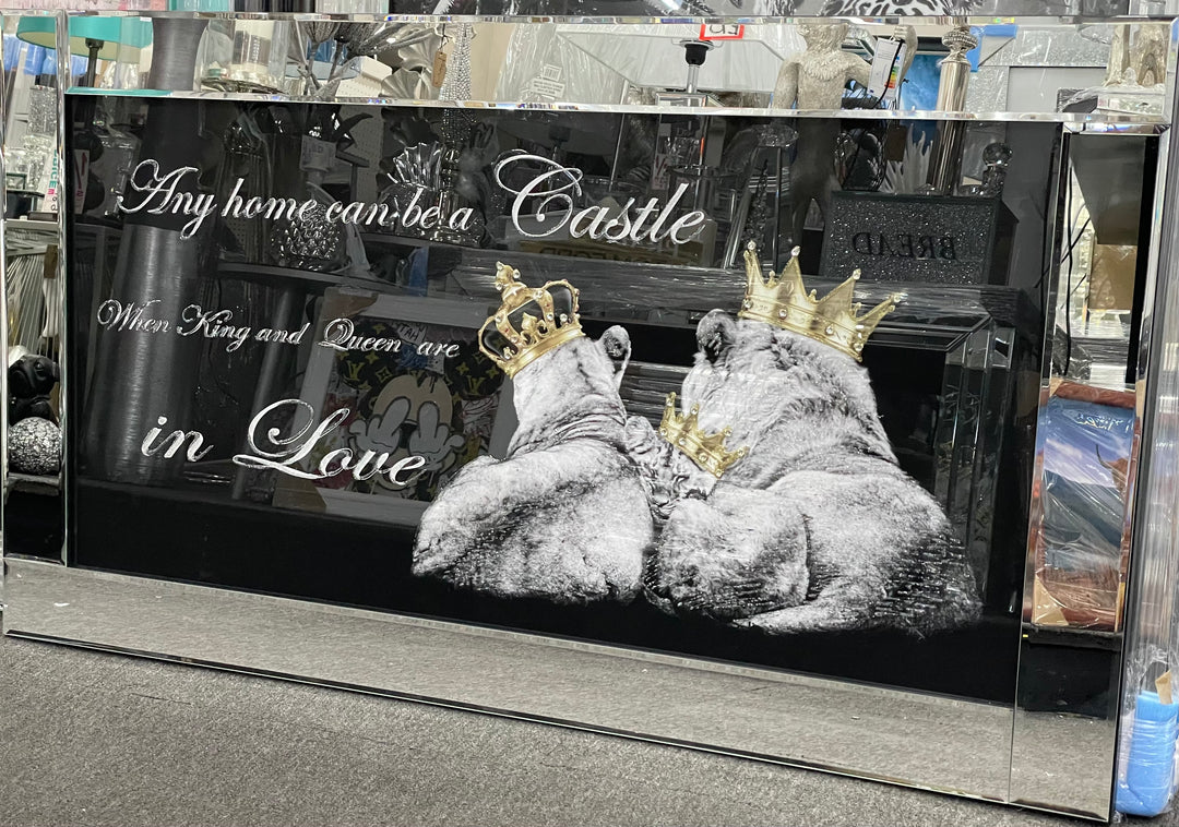 Royal Lion Family Gold Crown picture with Mirror frame