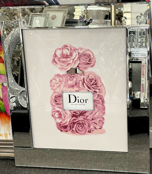 Pink Roses Dior Perfume Bottle Wall Art