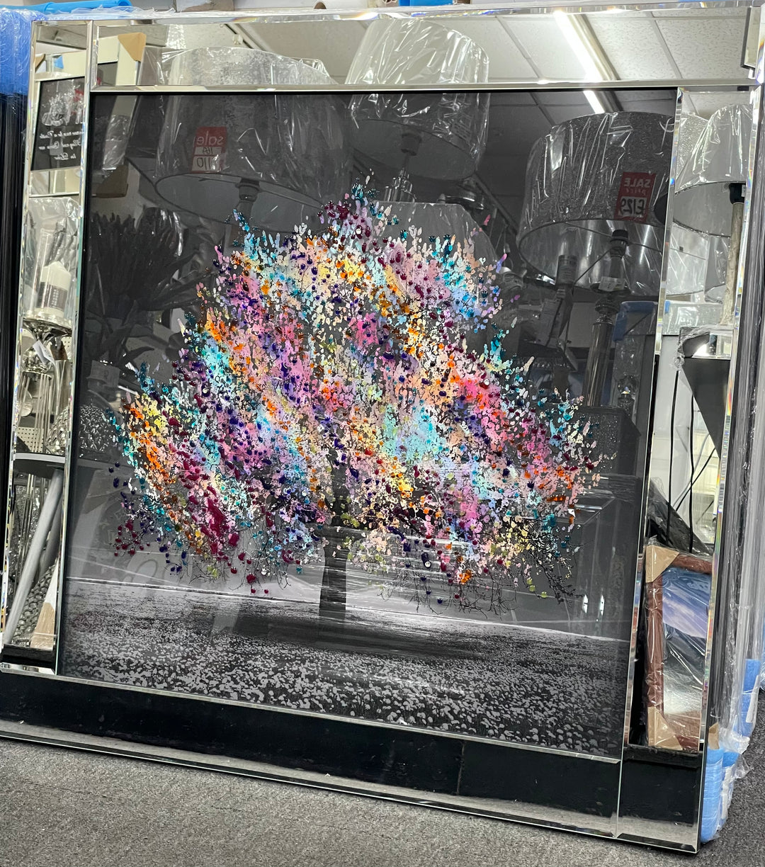 Multi-Coloured Tree Art with Mirror Frame