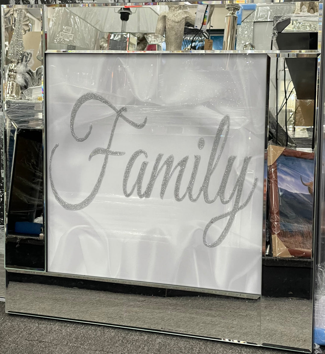 Square-White & Grey "FAMILY Wall Art with Mirror Frame