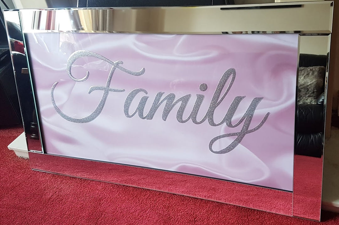 Rectangular Family Wall Art in White & Pink