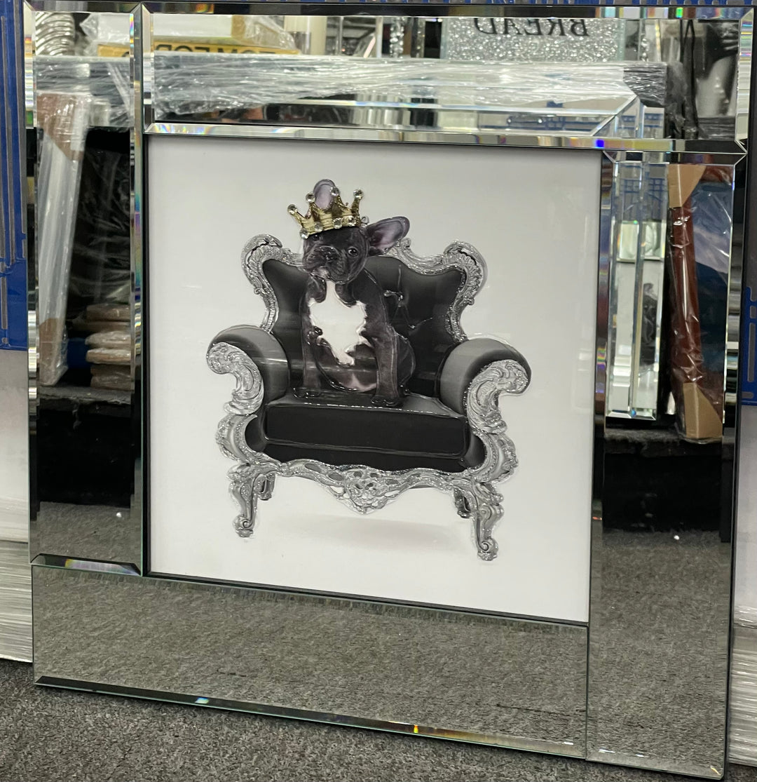 French Bulldog Adorned with Gold crown on Victorian Chair Wall Art
