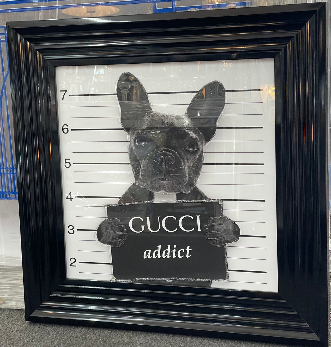 French Bulldog Jail Board Art with Black Frame