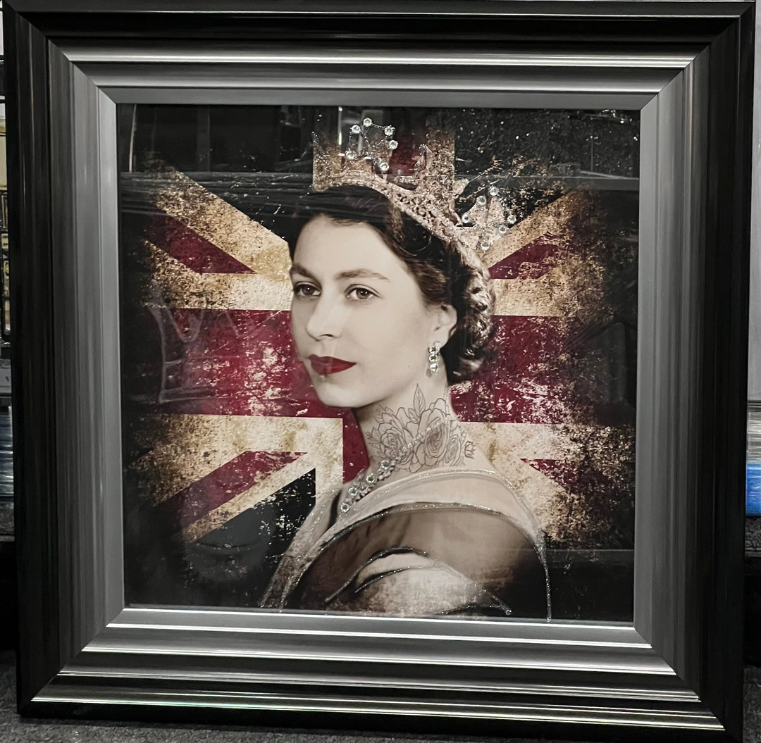 Queen of England Wall Art with Liquid Art, Crystals & Two-Tone Frame