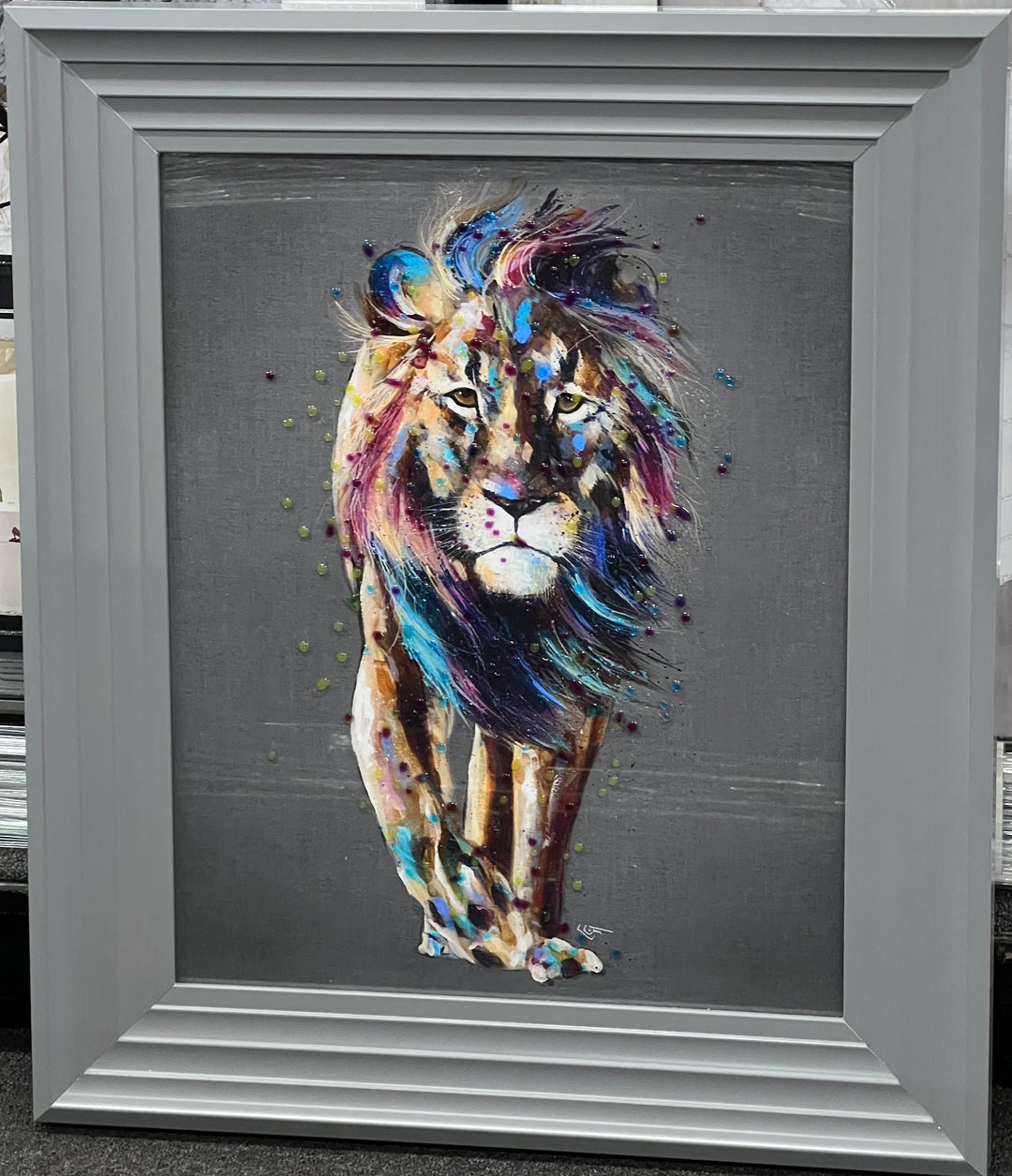 Multi-Coloured Lion with Grey Frame