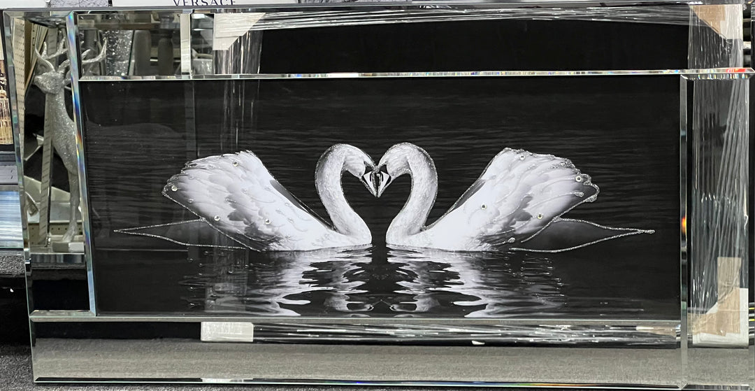 White Swans Heart Liquid Art - Mirror Frame Picture
