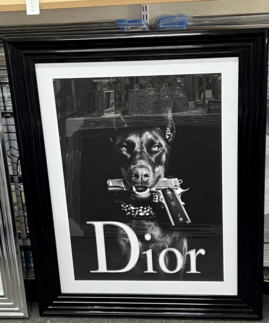 Doberman Dog Dior Holding Gun Liquid Art