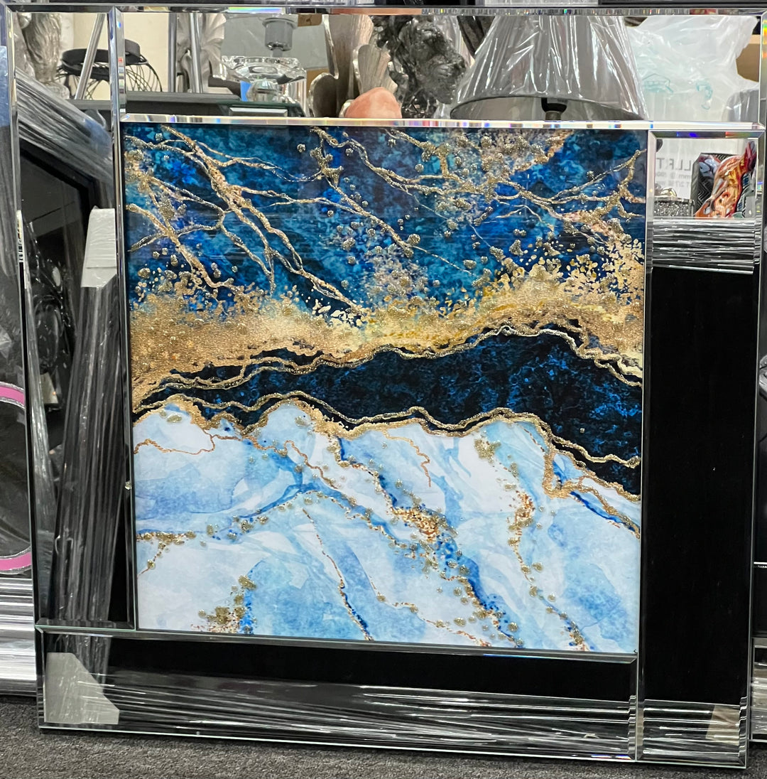 Right-Blue & Gold Abstract Wall Art with Liquid Ar