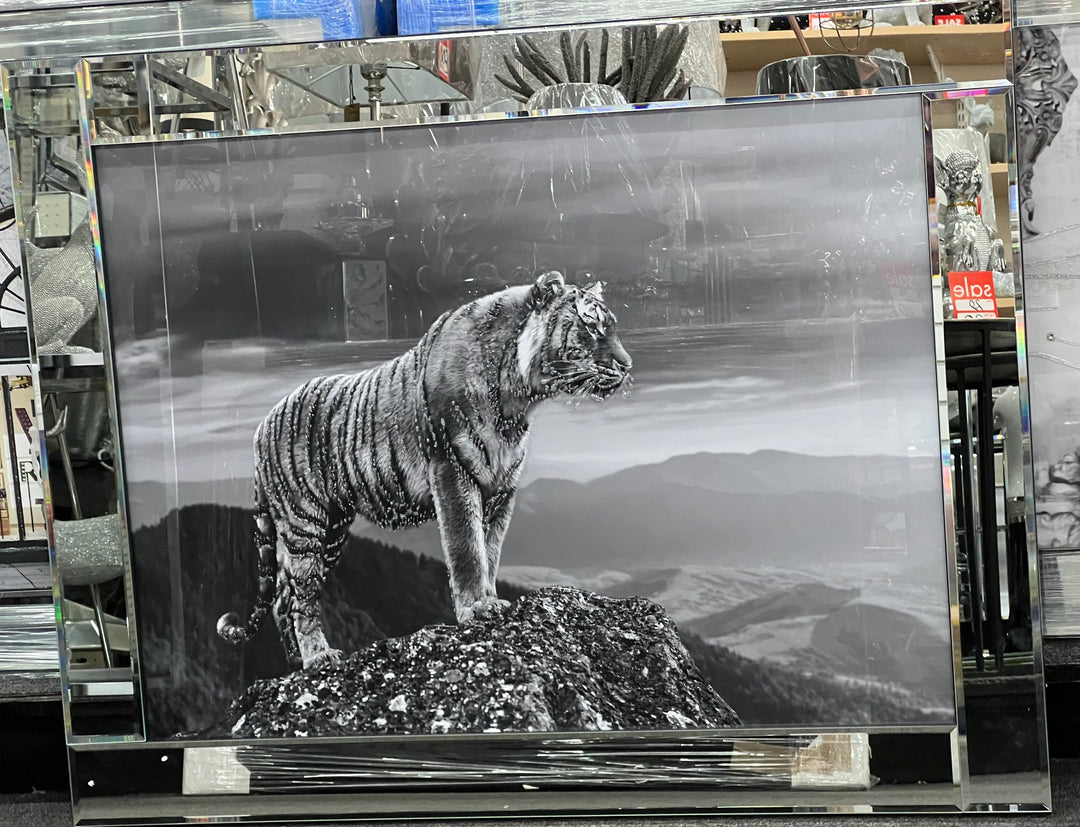 Walking Tiger Wall Art with Mirror Frame