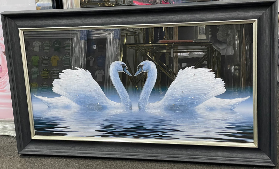 White Swans in Love Heart Wall Art