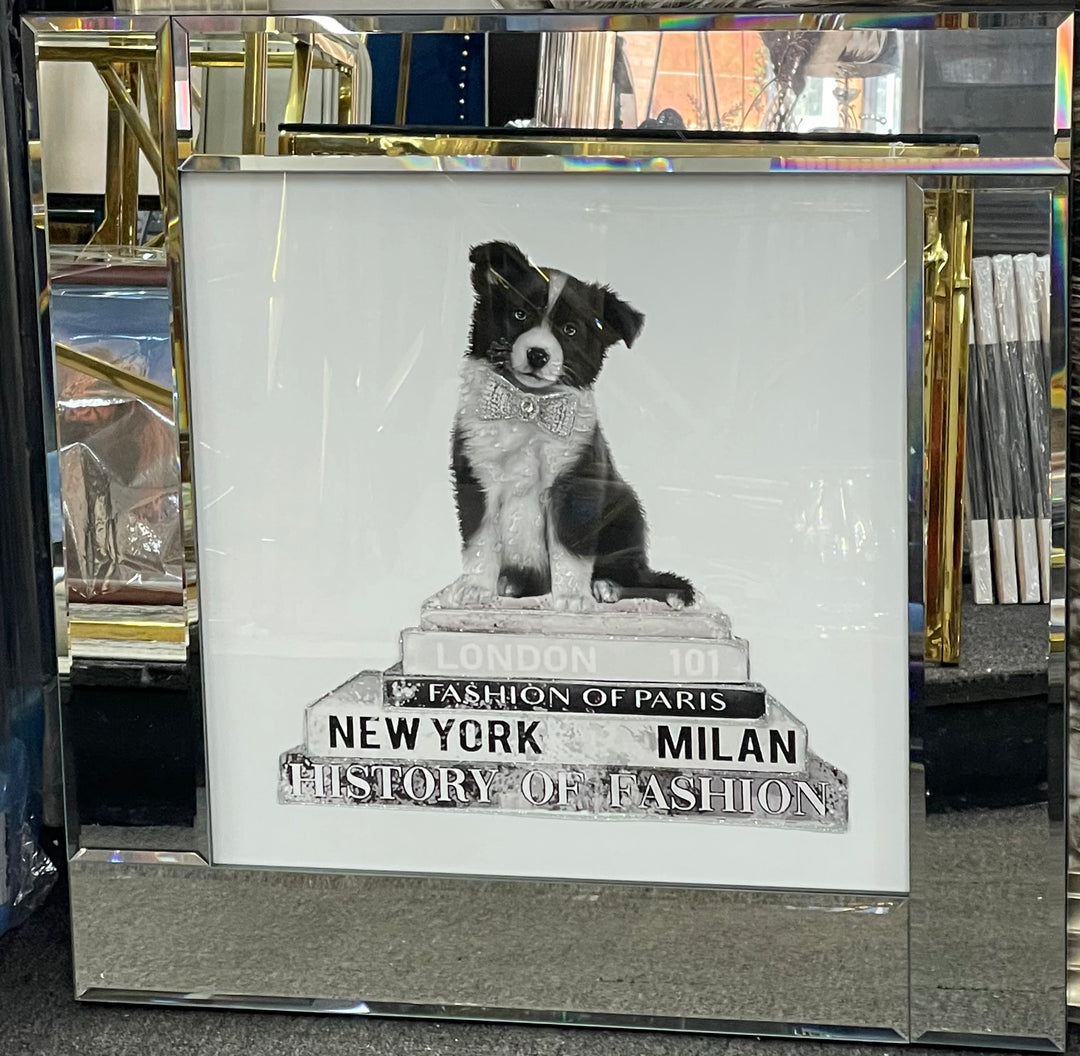 Black & White Collie Dog with Silver Bow Tie Wall Art