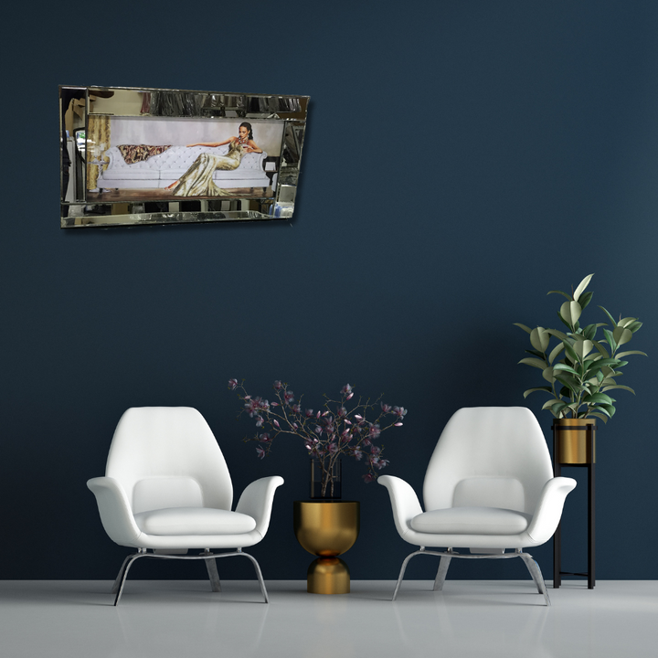 Gold Gown Lady on Sofa Crystal Artwork