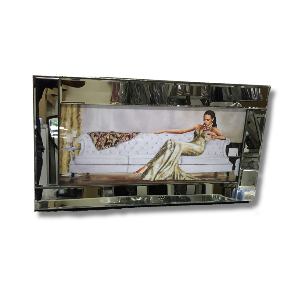 Gold Gown Lady on Sofa Crystal Artwork