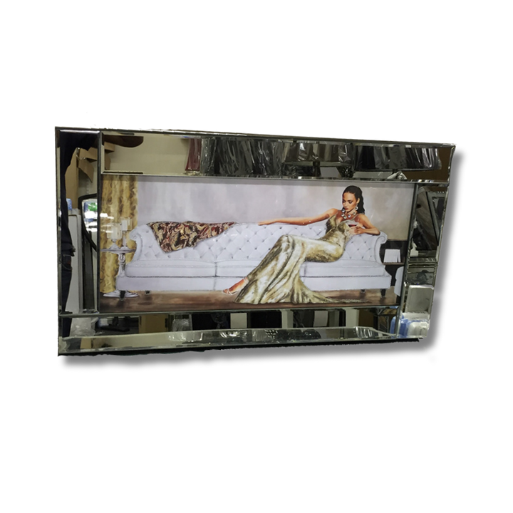 Gold Gown Lady on Sofa Crystal Artwork