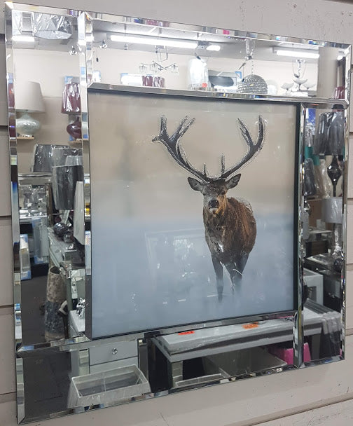 Stag in Winter Liquid Art Wall Picture with Mirror Frame