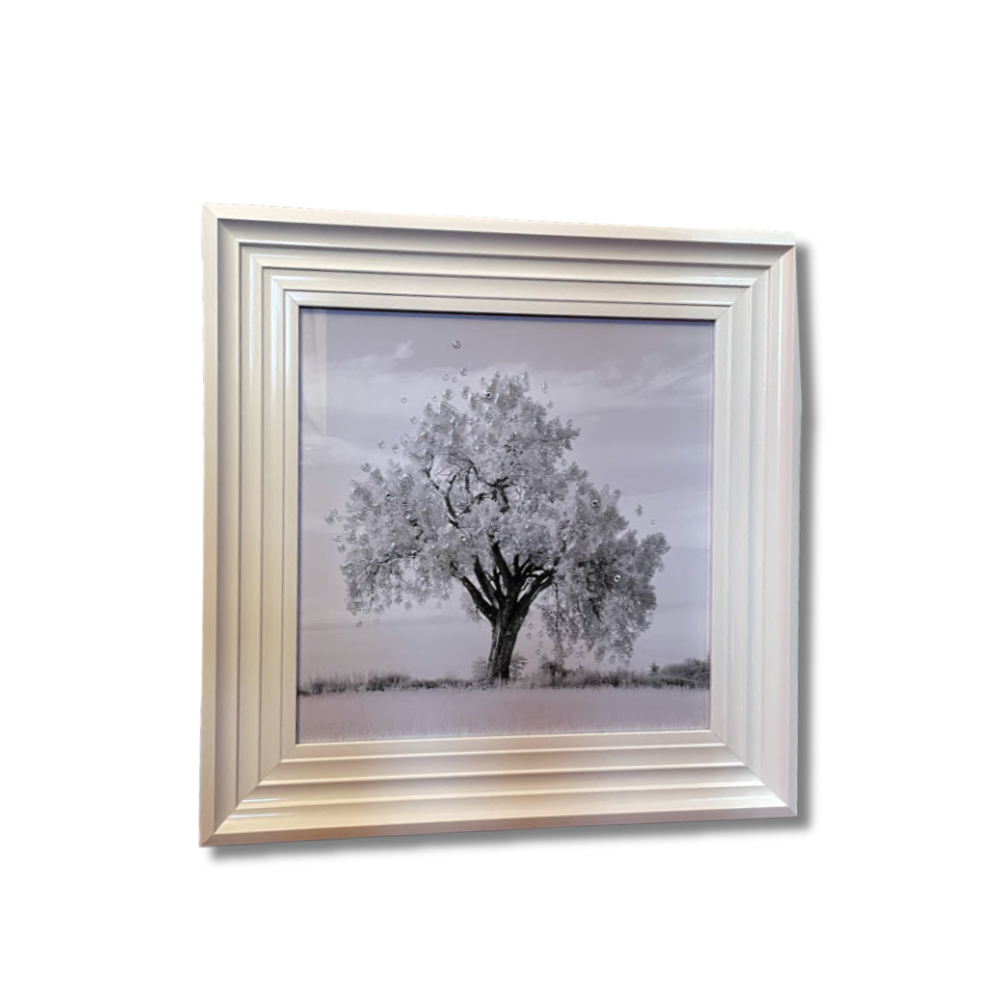 White Tree Leaves Radiance in Crystal