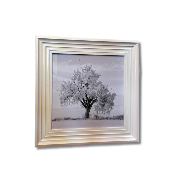 White Tree Leaves Radiance in Crystal