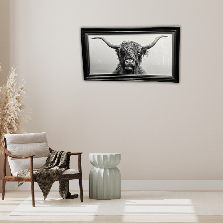 Highland Cow face picture with two tone step frame