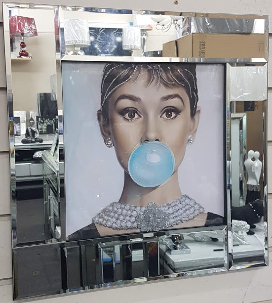 Audrey Hepburn with Blue Bubble Gum Wall Art