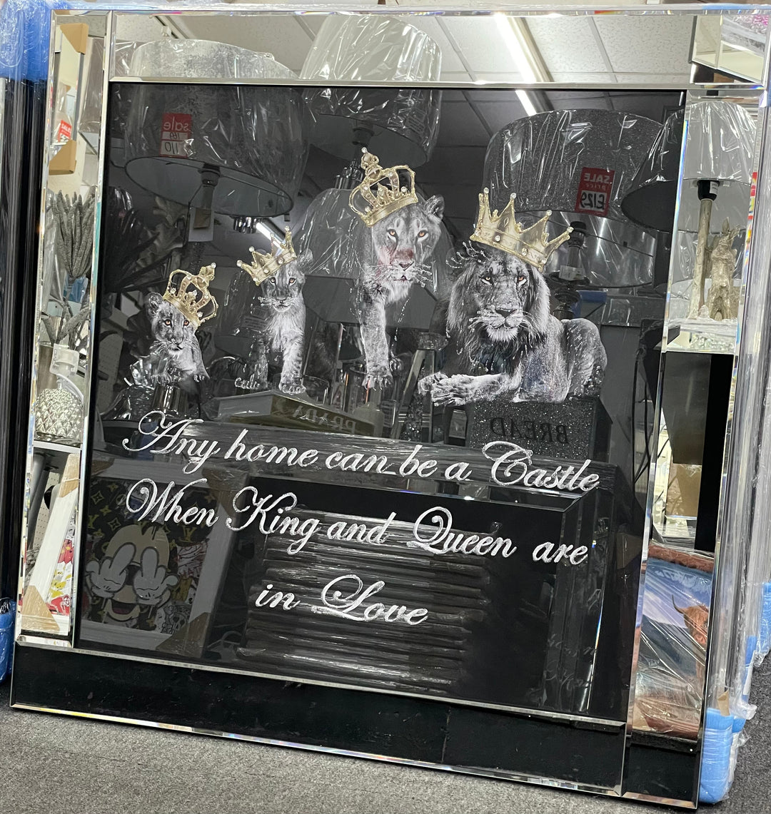 Majestic Lion Family Adorned with Gold Crowns gold Frame
