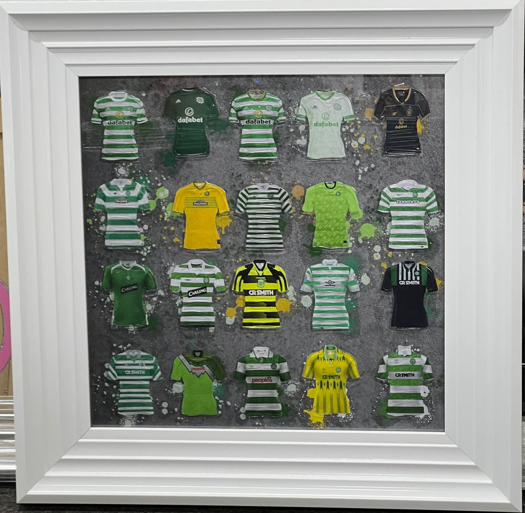 Celtic FC Team Shirts Wall Art with White Frame