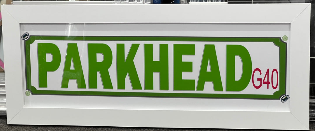 Parkhead Celtic FC  sign with White Frame