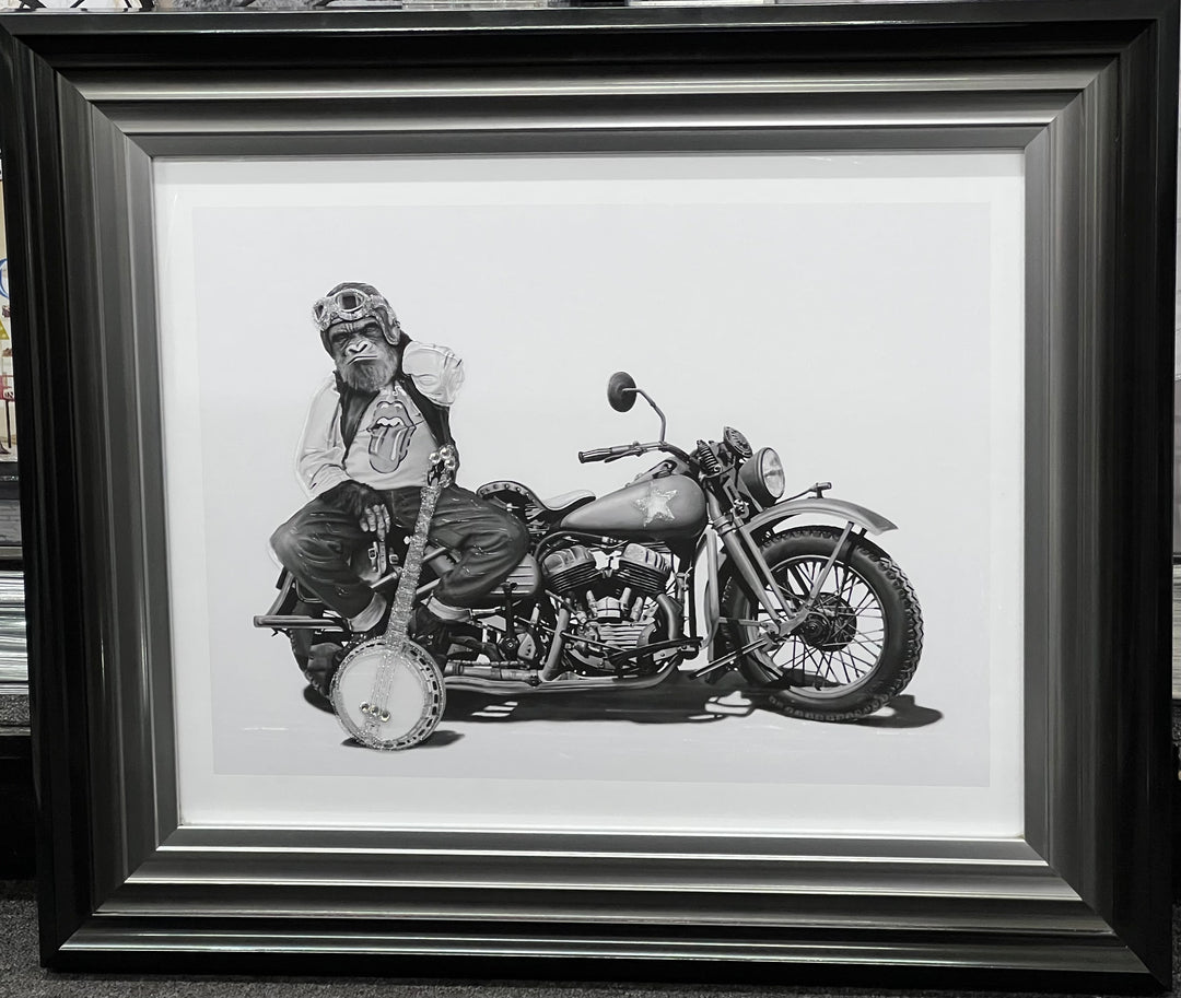Gorilla on Motorcycle Liquid Art with Two-Tone Frame