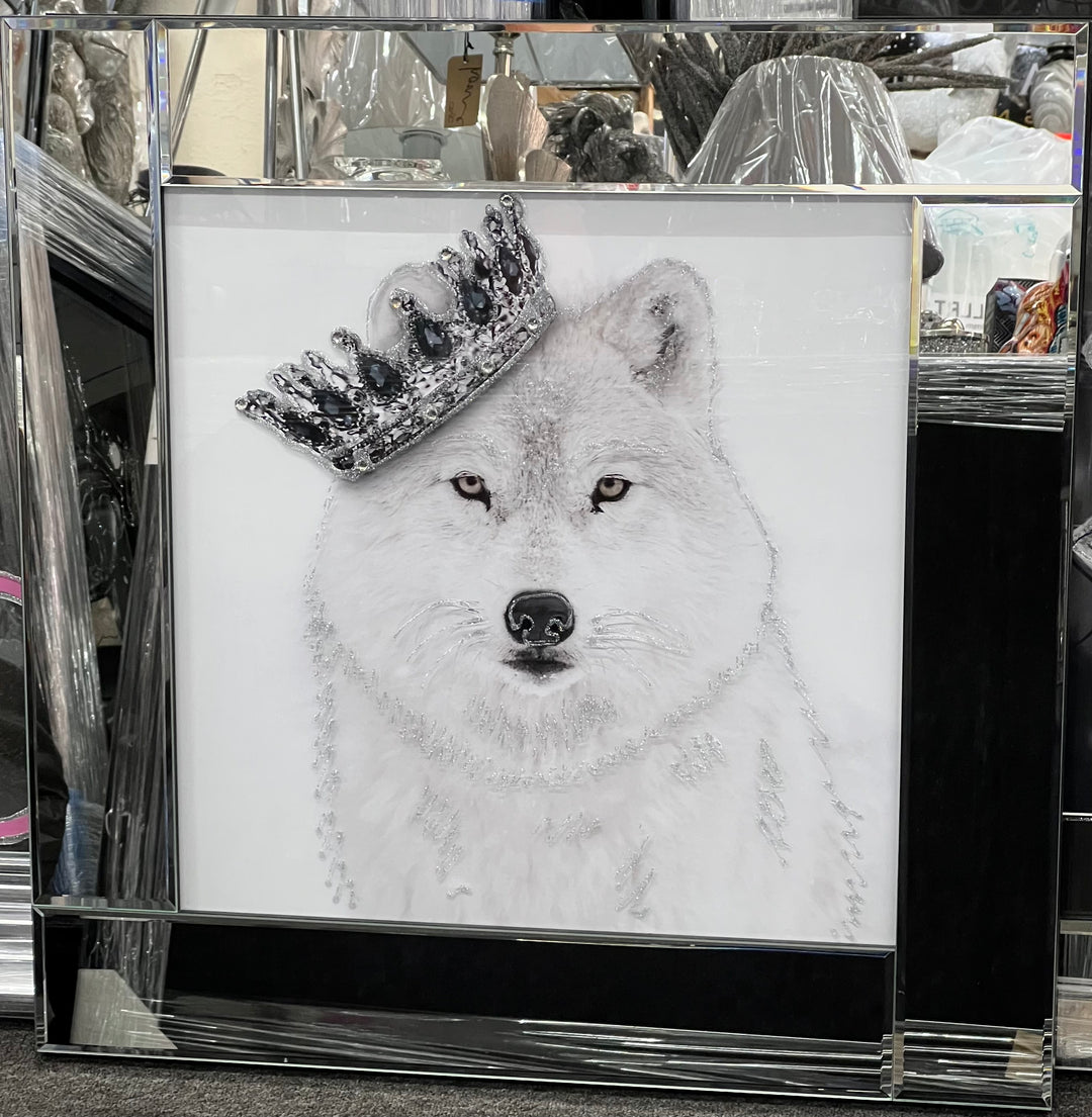 White Wolf mirror frame picture wearing Crown