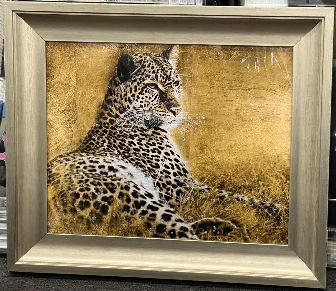 Mirror Framed Lying Leopard Liquid Art Wall Decor Champagne Cove