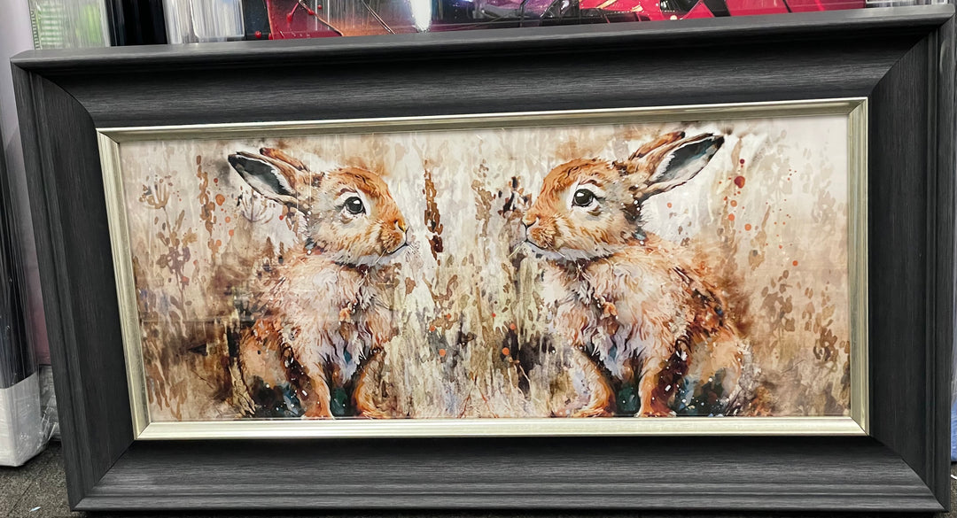 Brown & White Bunnies with Liquid Art