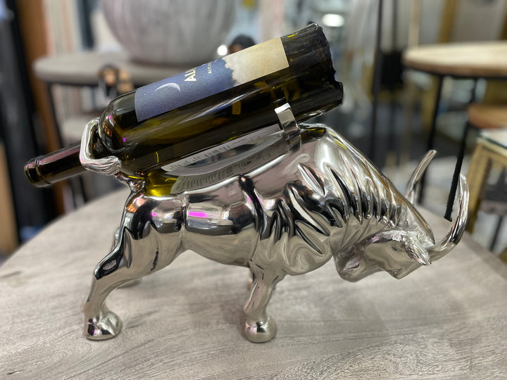 Charging Bull Antique Silver Wine Bottle Holder