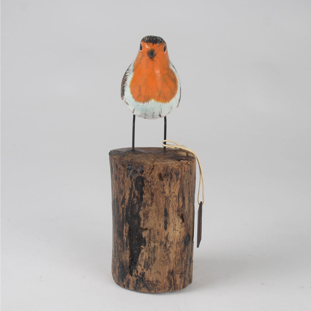 Hand-Carved & Hand-Painted Wooden Robin on Stump by Archipelago Decorative Figure
