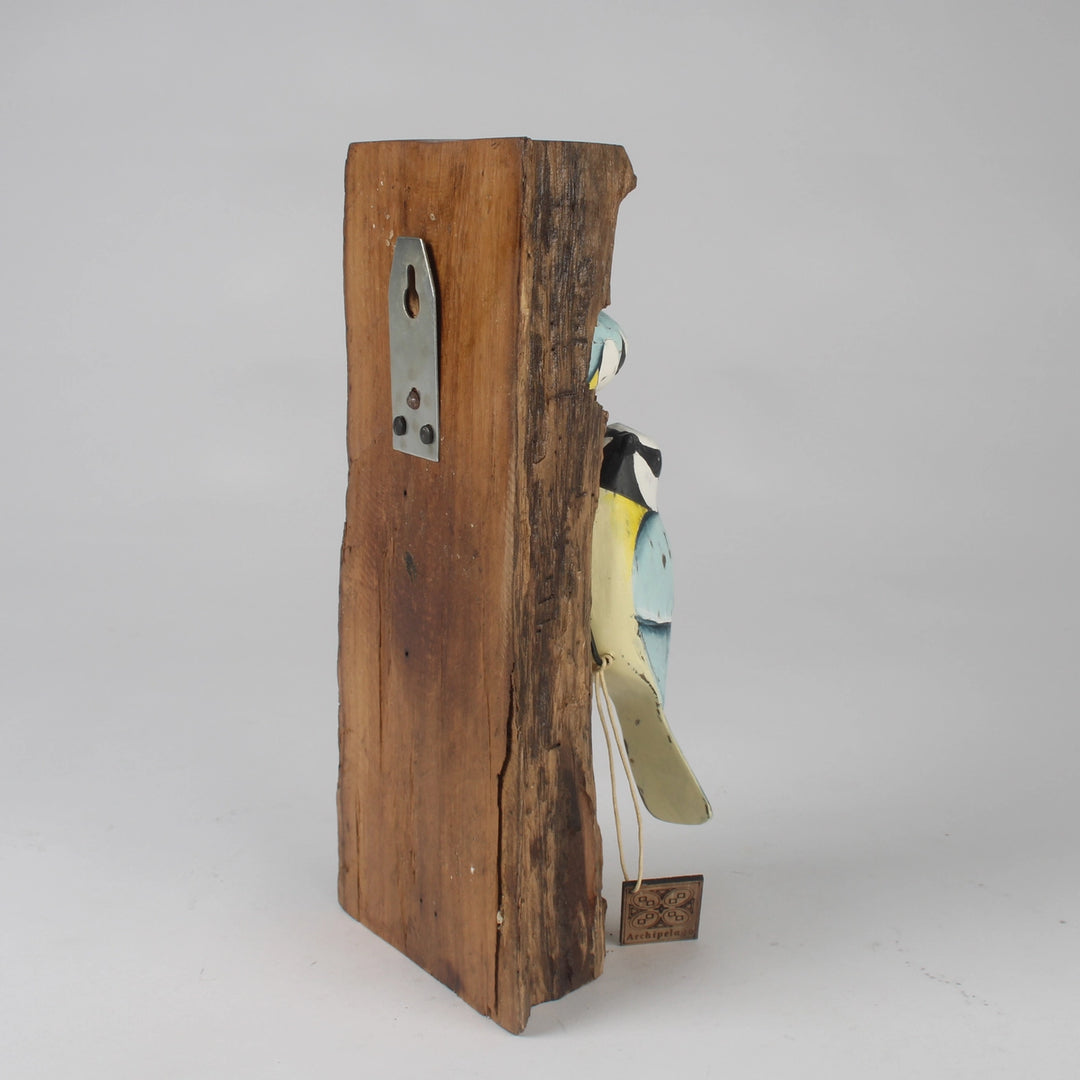 Hand-Carved & Hand-Painted Blue Tit Family Wall Hanging – Rustic Wooden Plaque