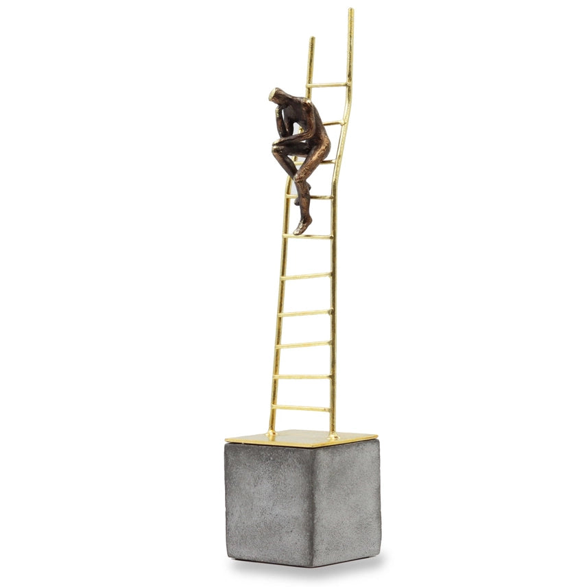 Thinking Man on Gold Ladder Polyresin Hand-Painted Decorative Ornament