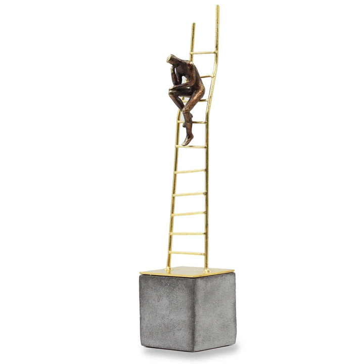 Thinking Man on Gold Ladder Polyresin Hand-Painted Decorative Ornament