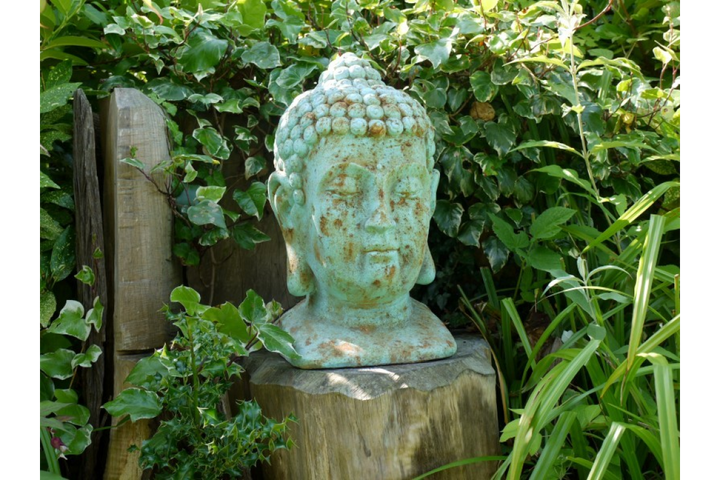 Large Blue Buddha Head Sculpture Indoor and Outdoor Statement Décor