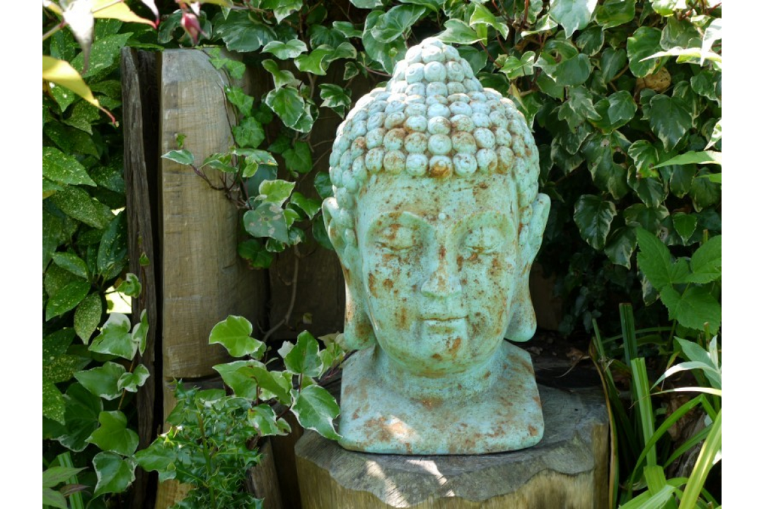 Large Blue Buddha Head Sculpture Indoor and Outdoor Statement Décor