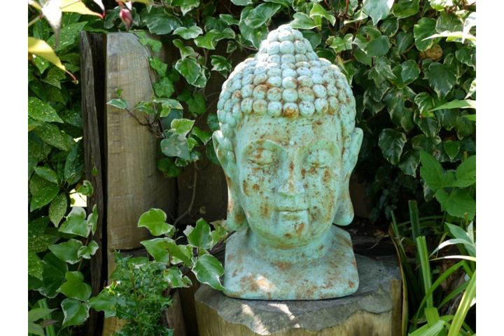 Large Blue Buddha Head Sculpture Indoor and Outdoor Statement Décor