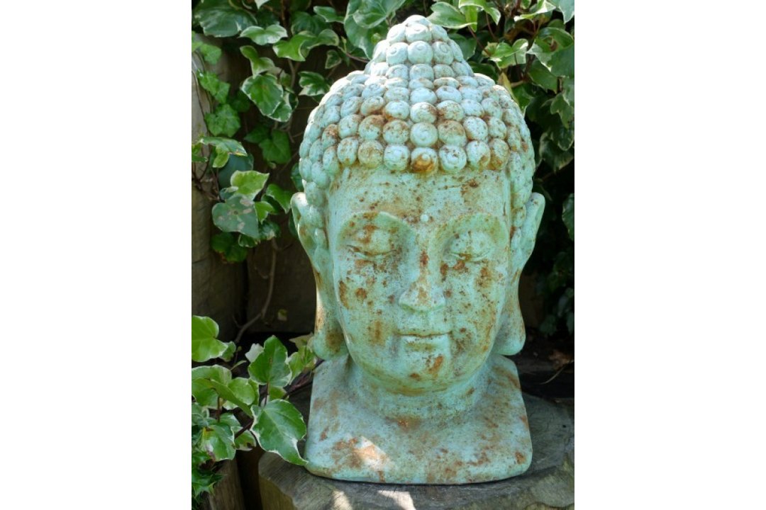 Large Blue Buddha Head Sculpture Indoor and Outdoor Statement Décor
