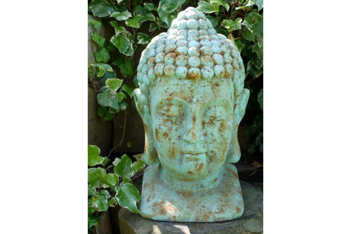 Large Blue Buddha Head Sculpture Indoor and Outdoor Statement Décor