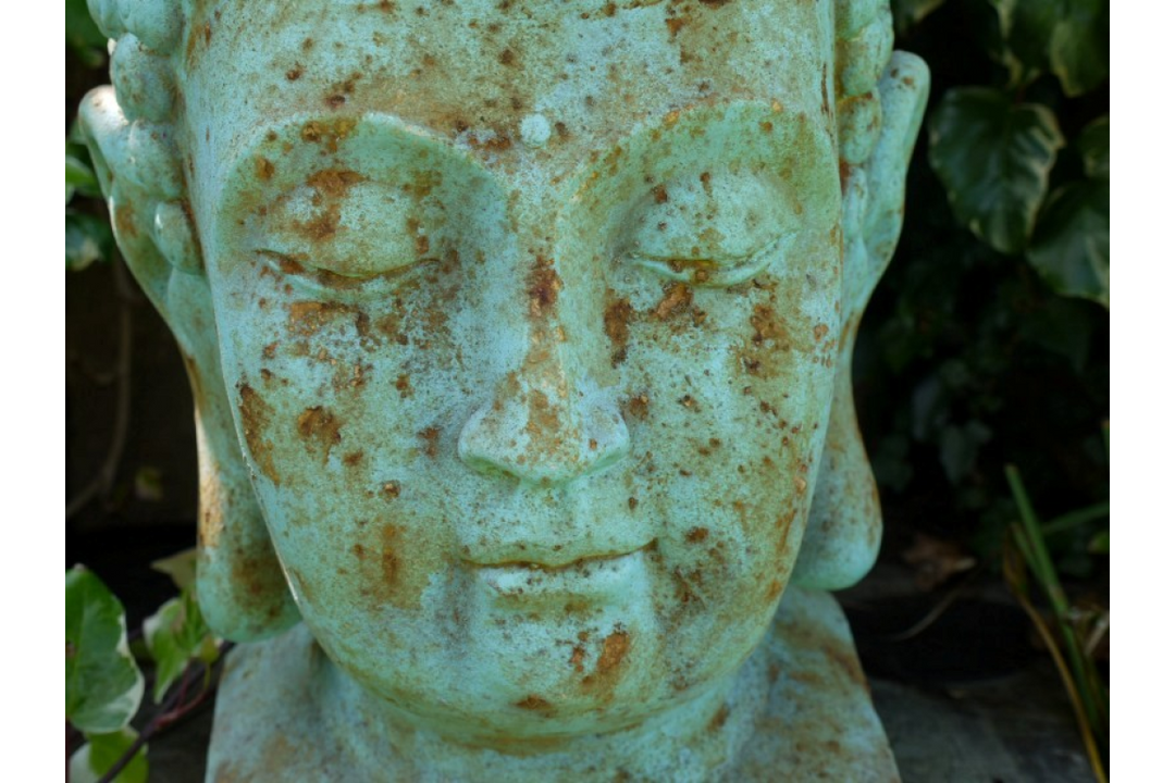 Large Blue Buddha Head Sculpture Indoor and Outdoor Statement Décor