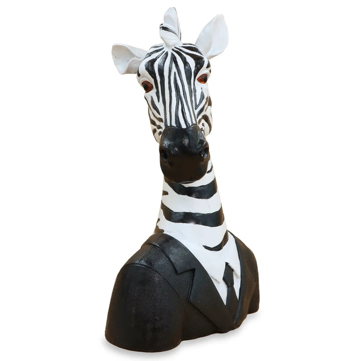 Suited Up Zebra Sculpture Hand Painted Polyresin Animal Ornament