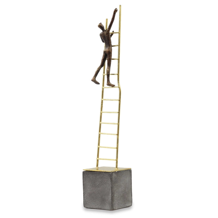 Thinking Man on Gold Ladder Polyresin Hand-Painted Decorative Ornament