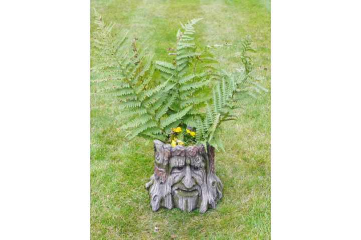 Tree Stump Planter Garden Ornament – Green Man Face Resin Plant Pot | Outdoor Patio Tree Log Flower Planter Decor