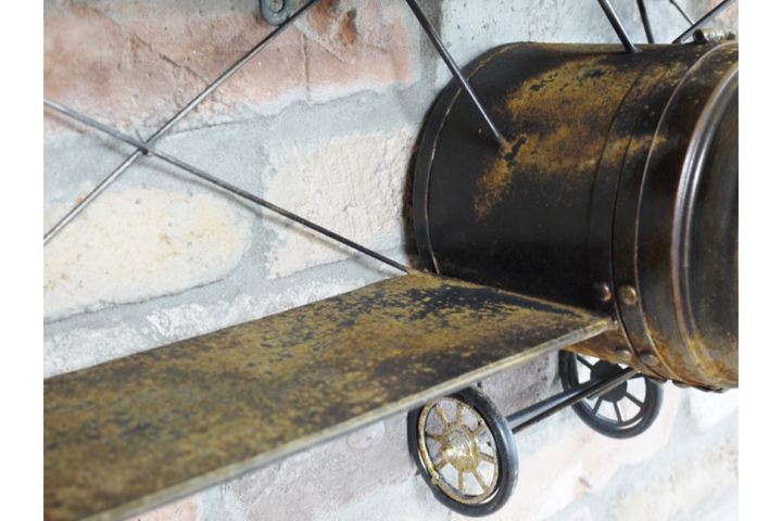 Aeroplane Wall Clock and Coat Hook Hanger Rustic Metal Finish Aviation Décor